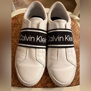 Calvin Klein Kids White Sneakers with Black Strap